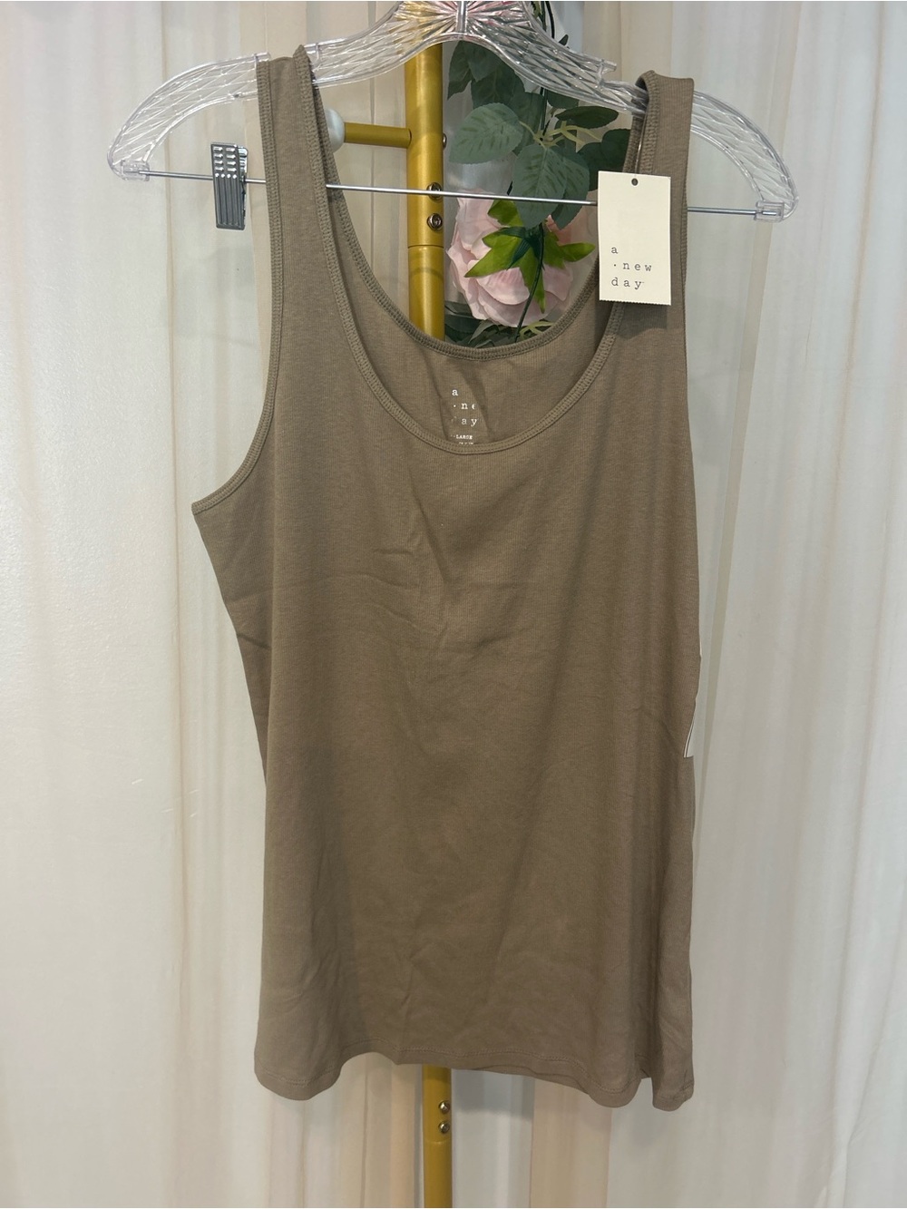 A New Day Ribbed Tank Top Brown XL NWT Cotton Modal Stretch Basic